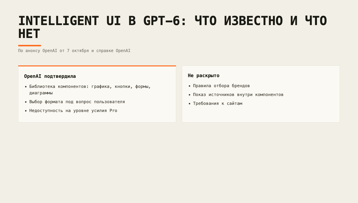 Новый GPT-6 собирает ответы ChatGPT из диаграмм, кнопок и форм. Как туда попадает бренд, в OpenAI не сказали
