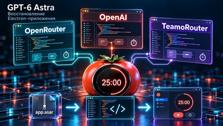 GPT-6 Astra восстанавливает Electron-приложение: результаты и расходы через OpenAI, OpenRouter и TeamoRouter