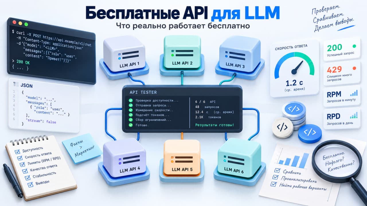 Бесплатный API для LLM: тестирую 6 сервисов, модели и реальные лимиты