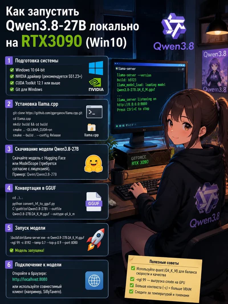 Как запустить Qwen3.8-27B локально на RTX3090 (Win10)