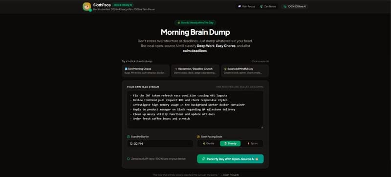 SlothPace 🦥: Укрощение хаотичных утренних мозговых свалок с помощью 100% автономного искусственного интеллекта с открытым исходным кодом
